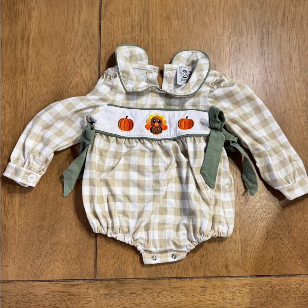 Plaid Baby Bubble with Pumpkin Embroidery